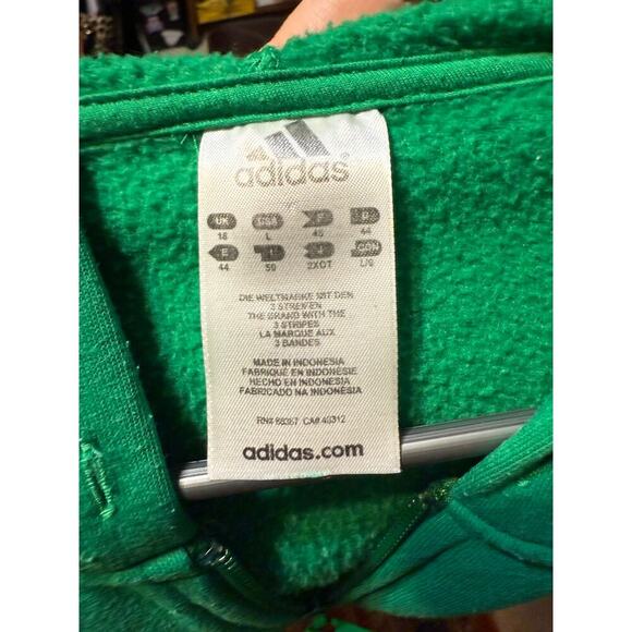 Adidas Green with Gray Stripped Women's L Fleece Jacket Vintage - Picture 2 of 7